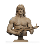1/6 scale Rambo Bust – close-up view showing lifelike detail and intense expression in grey resin