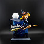 Bewitched Samantha model – unpainted and unassembled, captured mid-flight on broomstick in high-quality grey resin