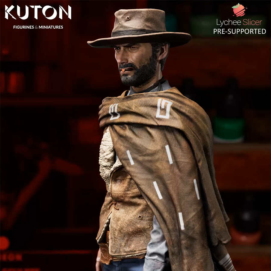 "1/10 scale Clint Eastwood 'Blondie' figure kit from The Good, The Bad, and The Ugly with 11 grey resin parts."