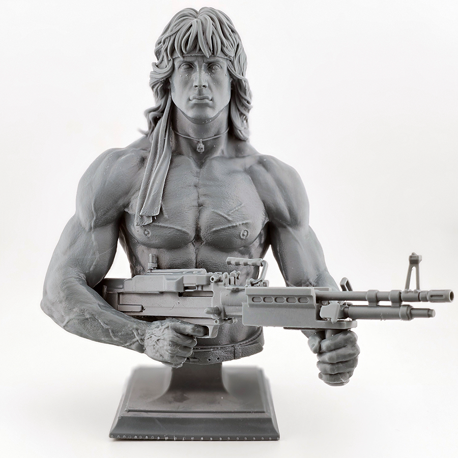 1/6 scale Rambo Bust – close-up view showing lifelike detail and intense expression in grey resin
