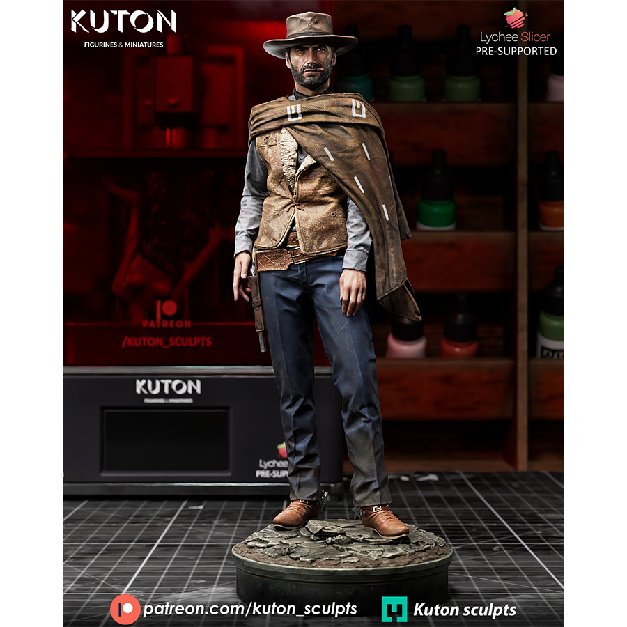 "1/10 scale Clint Eastwood 'Blondie' figure kit from The Good, The Bad, and The Ugly with 11 grey resin parts."
