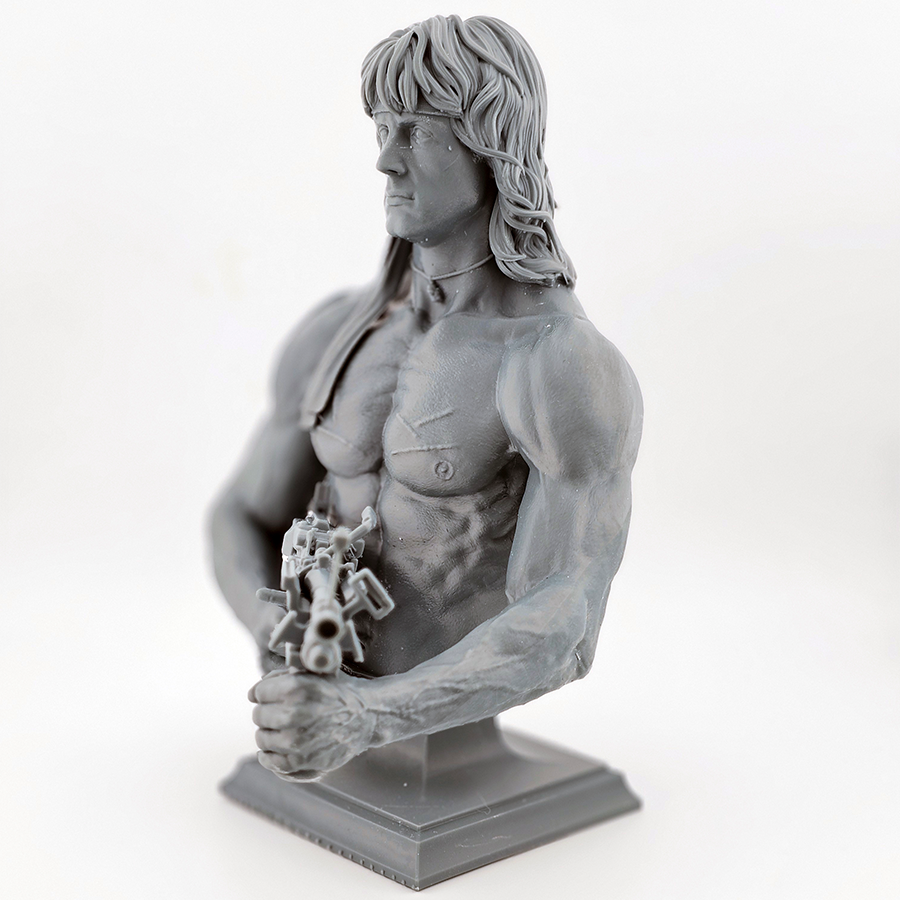1/6 scale Rambo Bust – close-up view showing lifelike detail and intense expression in grey resin