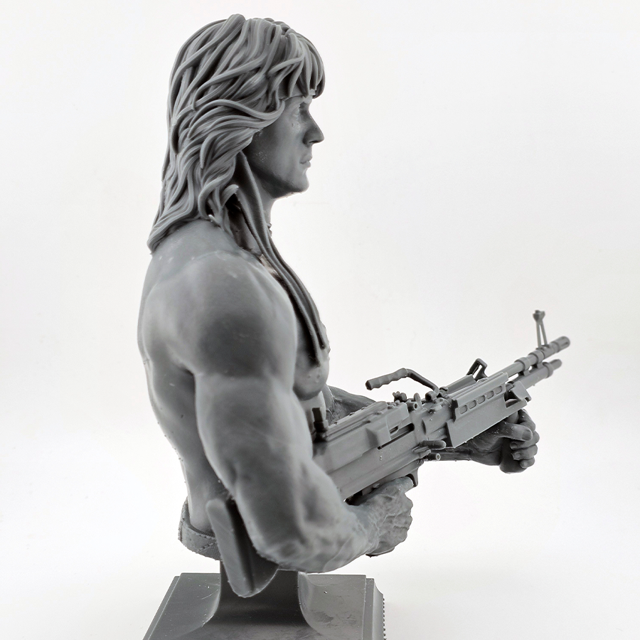 1/6 scale Rambo Bust – close-up view showing lifelike detail and intense expression in grey resin