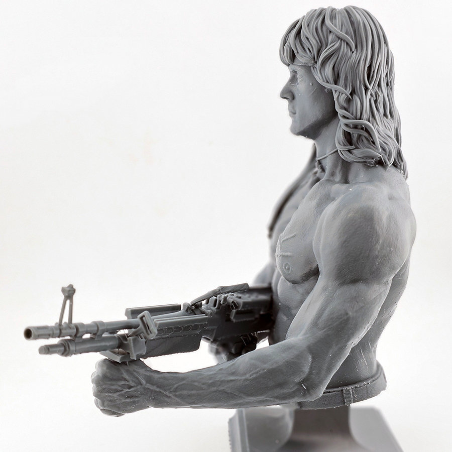 1/6 scale Rambo Bust – close-up view showing lifelike detail and intense expression in grey resin