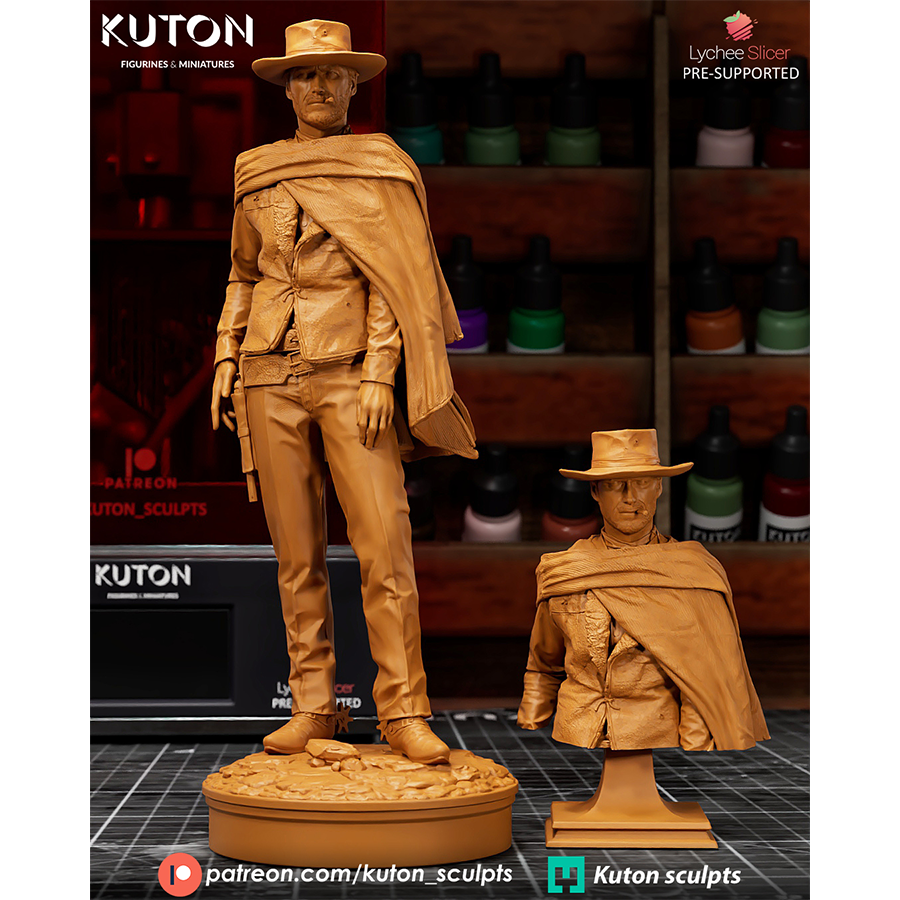 "1/10 scale Clint Eastwood 'Blondie' figure kit from The Good, The Bad, and The Ugly with 11 grey resin parts."