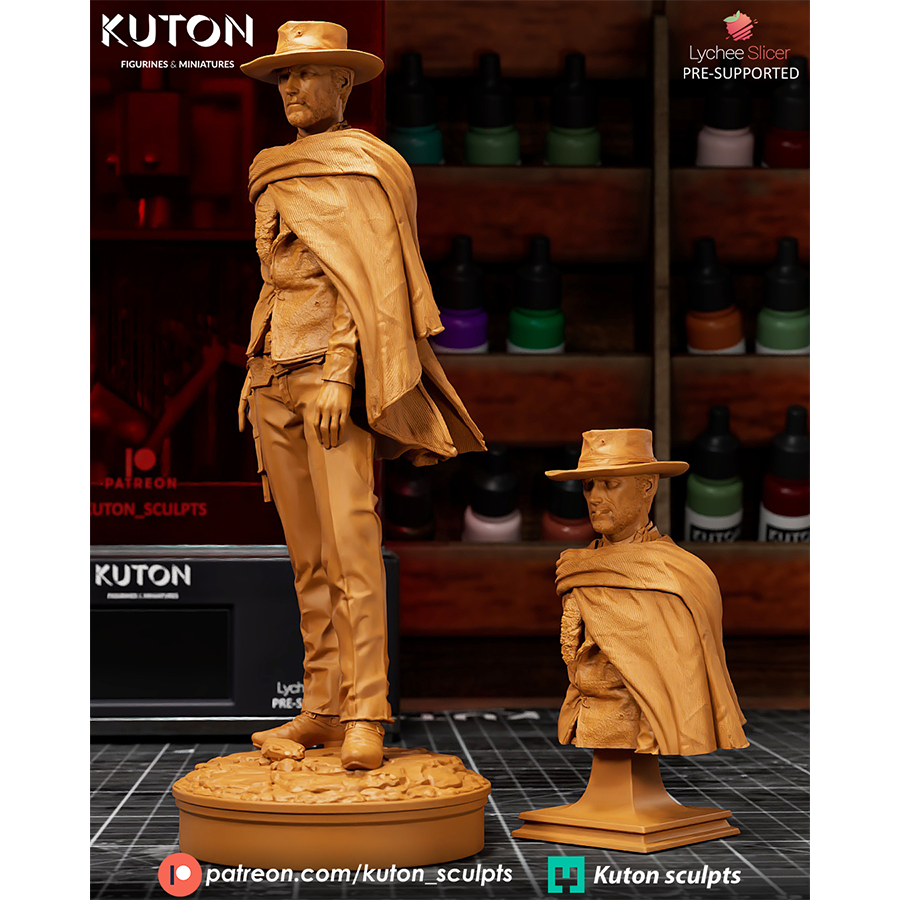 "1/10 scale Clint Eastwood 'Blondie' figure kit from The Good, The Bad, and The Ugly with 11 grey resin parts."