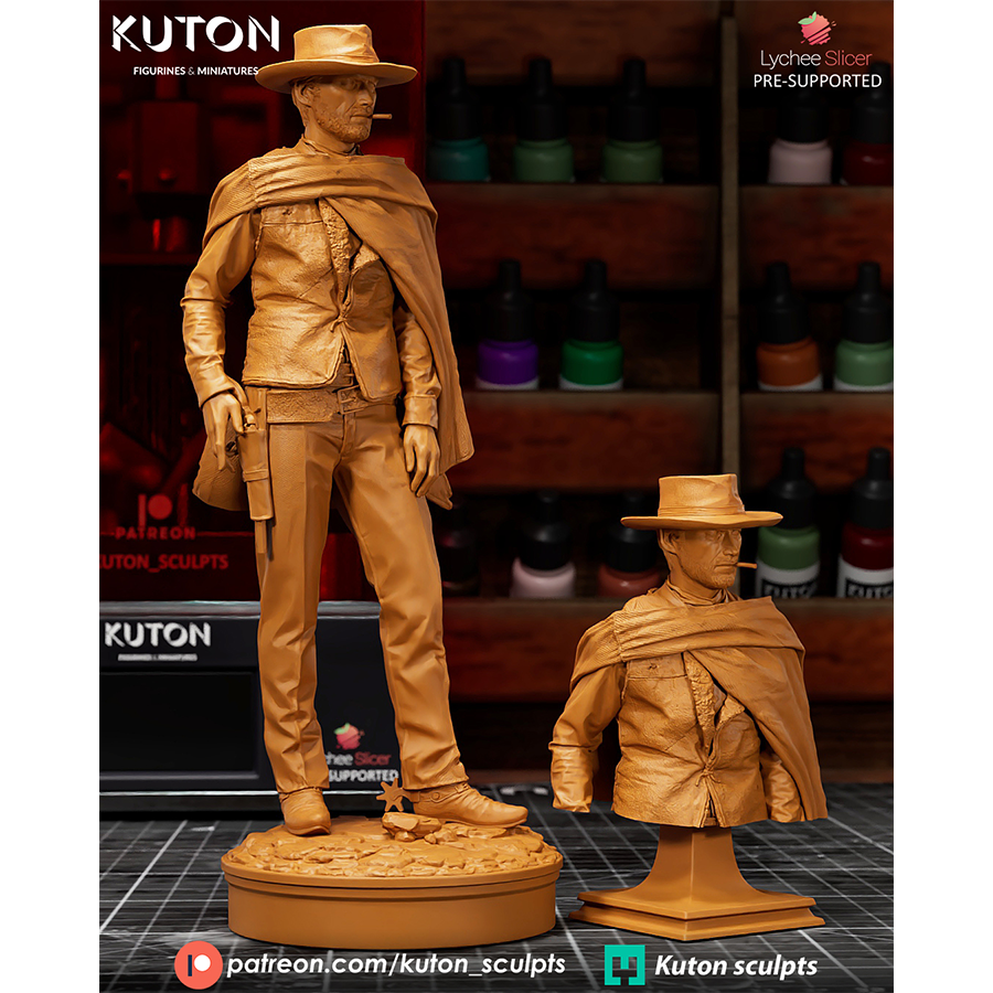 "1/10 scale Clint Eastwood 'Blondie' figure kit from The Good, The Bad, and The Ugly with 11 grey resin parts."
