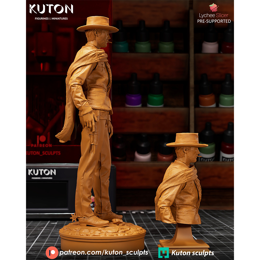 "1/10 scale Clint Eastwood 'Blondie' figure kit from The Good, The Bad, and The Ugly with 11 grey resin parts."