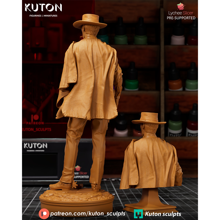 "1/10 scale Clint Eastwood 'Blondie' figure kit from The Good, The Bad, and The Ugly with 11 grey resin parts."