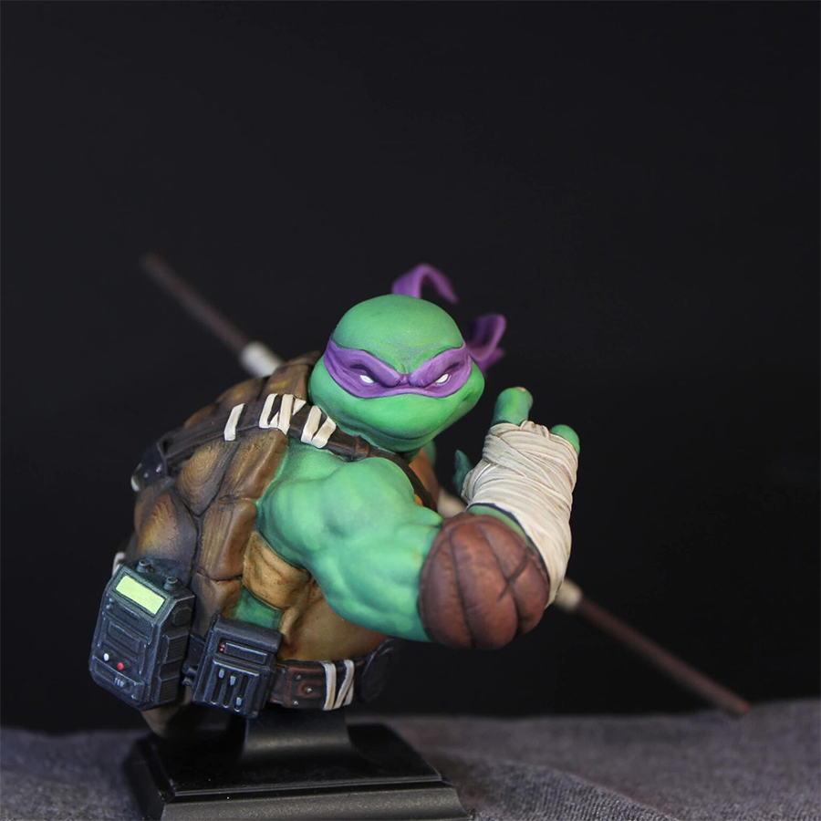 Highly detailed 1/9 scale Donatello resin bust kit from TMNT, unpainted and ready for assembly and painting.