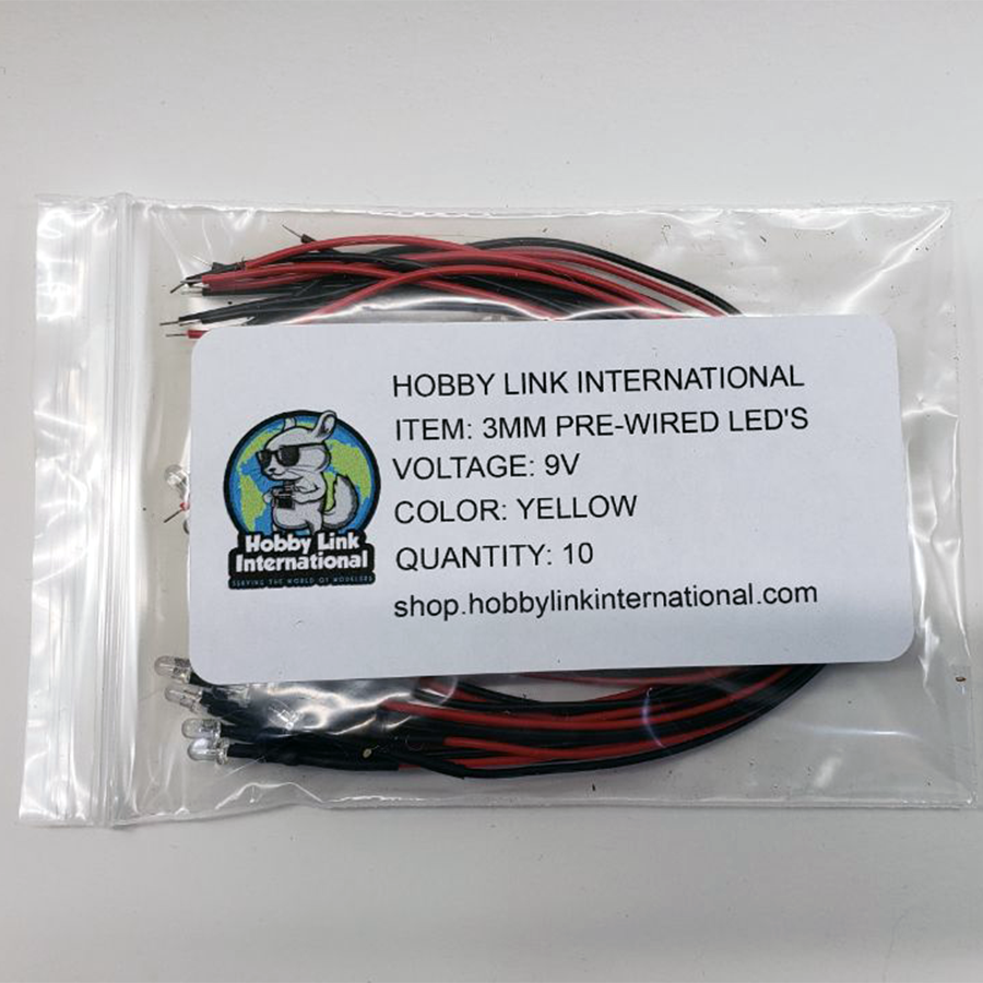 Pack of 10 Bright White 3mm pre-wired resistored LEDs rated for 3V to 12V model kits and electronics projects.