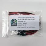Pack of 10 Green 3mm pre-wired resistored LEDs rated for 3V to 12V model kits and electronics projects.