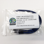 Pack of 5 blue 5mm pre-wired resistored LEDs rated for 3V to 12V model kits and electronics projects.