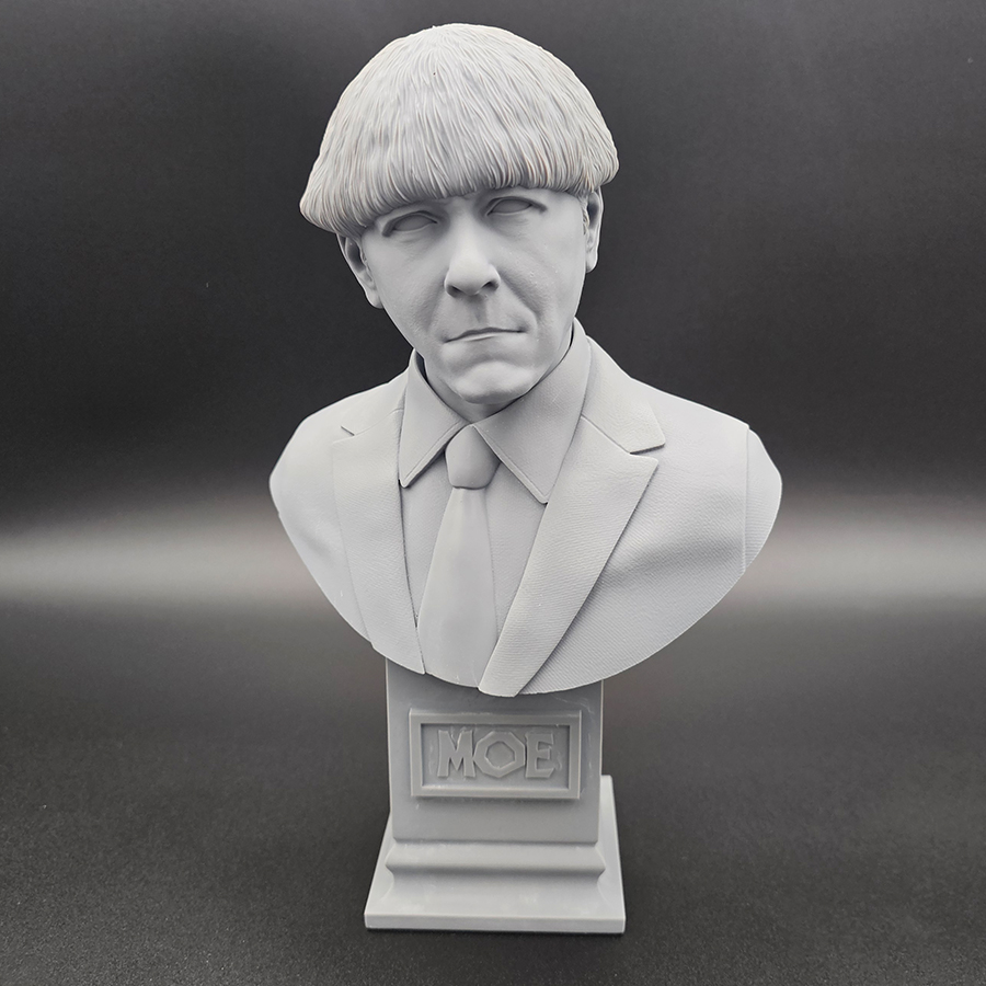 Unpainted resin bust of Moe from the Three Stooges in 1/3, 1/6, and 1/9 scale – 3D printed model kit