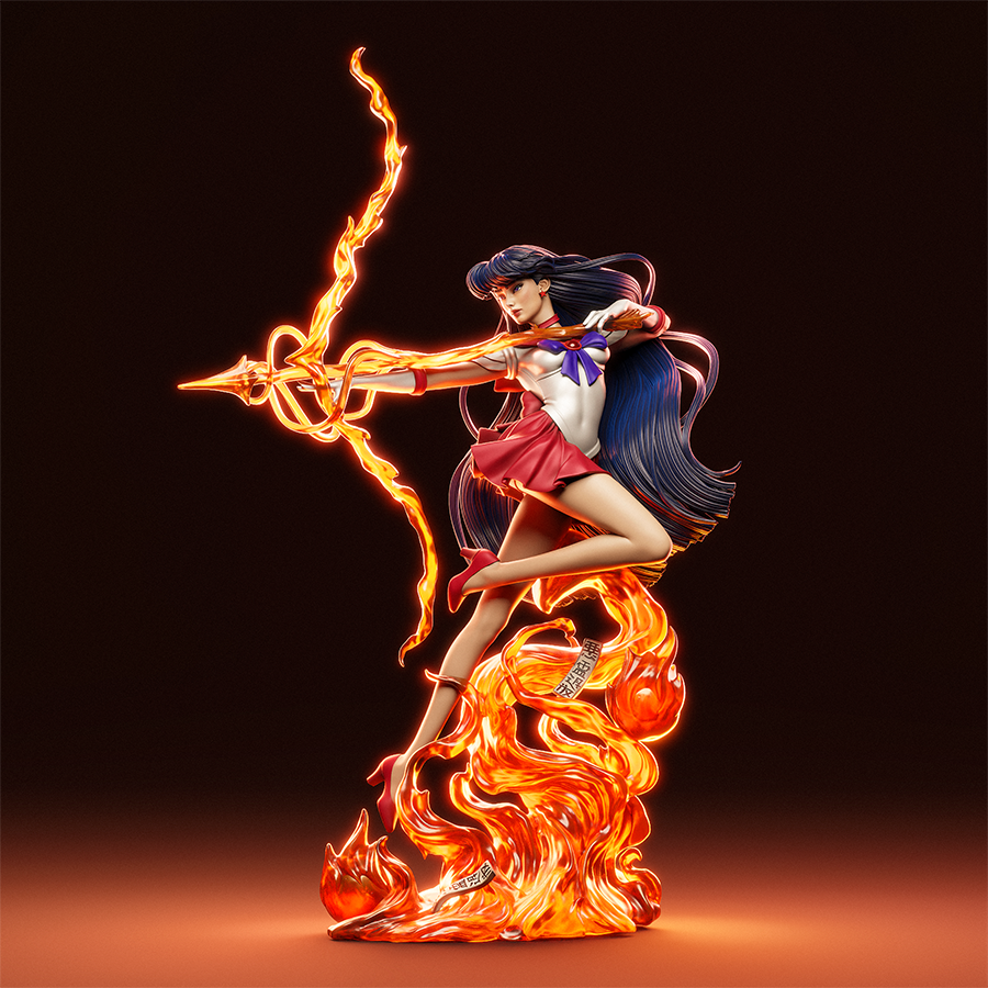 Unassembled resin parts of Rei Hino figure featuring body, base, and accessories