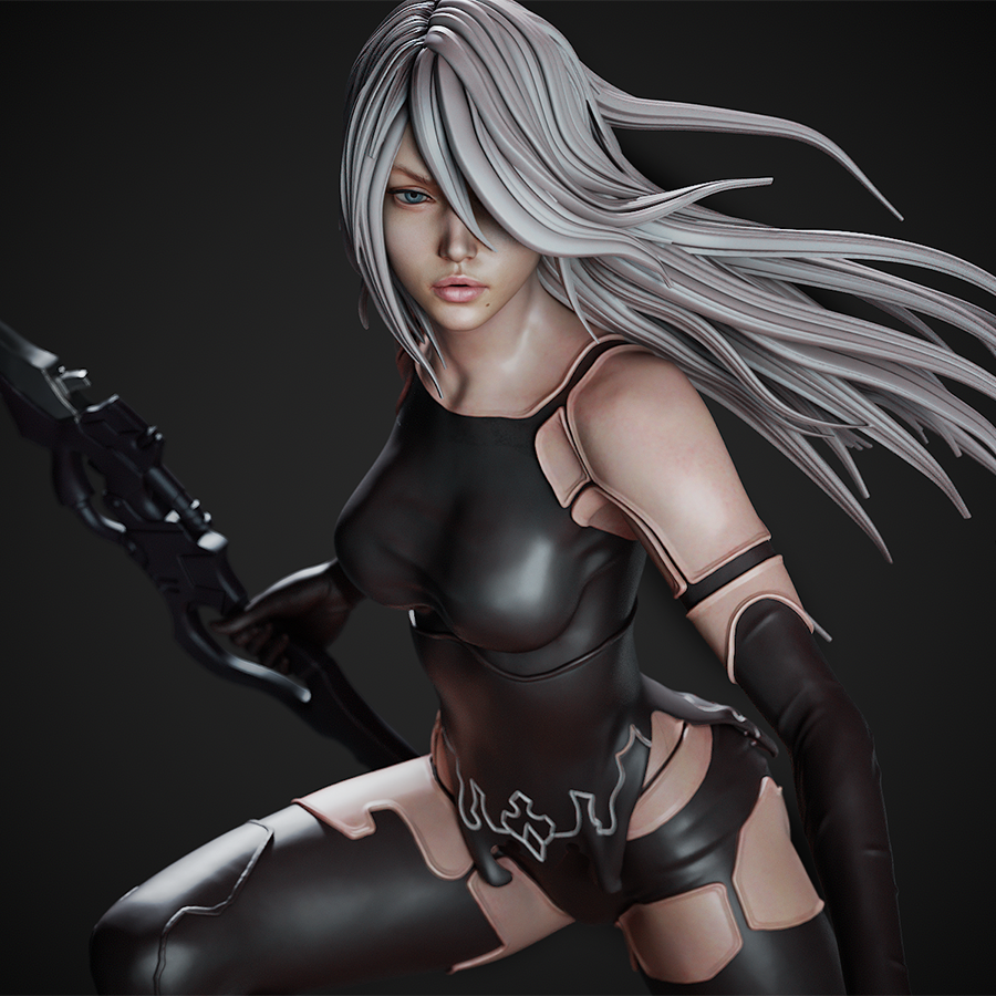 Unassembled A2 resin kit with parts including sword and body sculpt