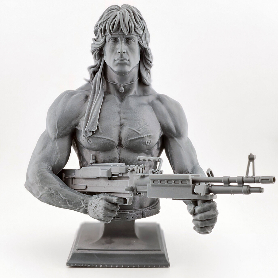 1/6 scale misprint Rambo resin bust by CA3D, unpainted and unassembled, with minor hair detail missing