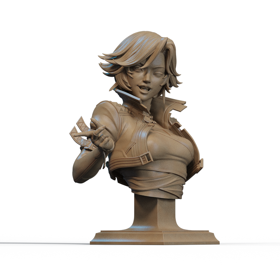 Luna Snow bust with long hair and superhero outfit, inspired by Marvel’s K-pop character, sculpted by CA3D