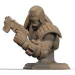 Judge Dredd resin bust in comic book style with helmet and futuristic armor, sculpted by CA3D