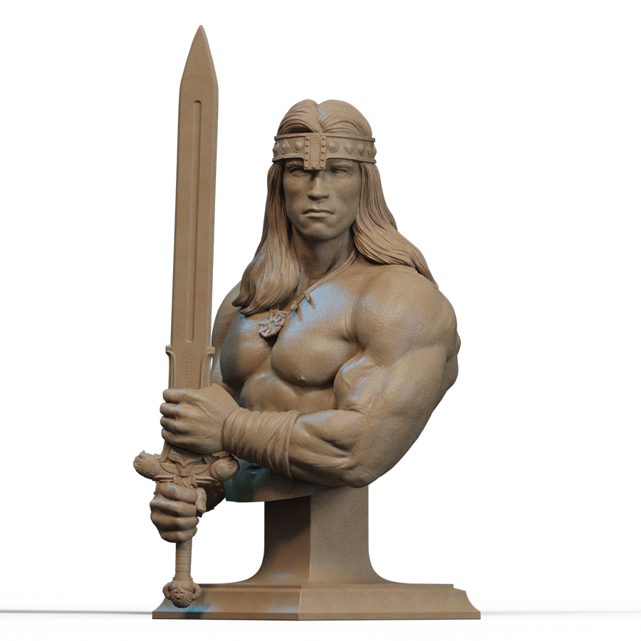 Conan the Barbarian resin bust with long hair and rugged warrior features, sculpted by CA3D