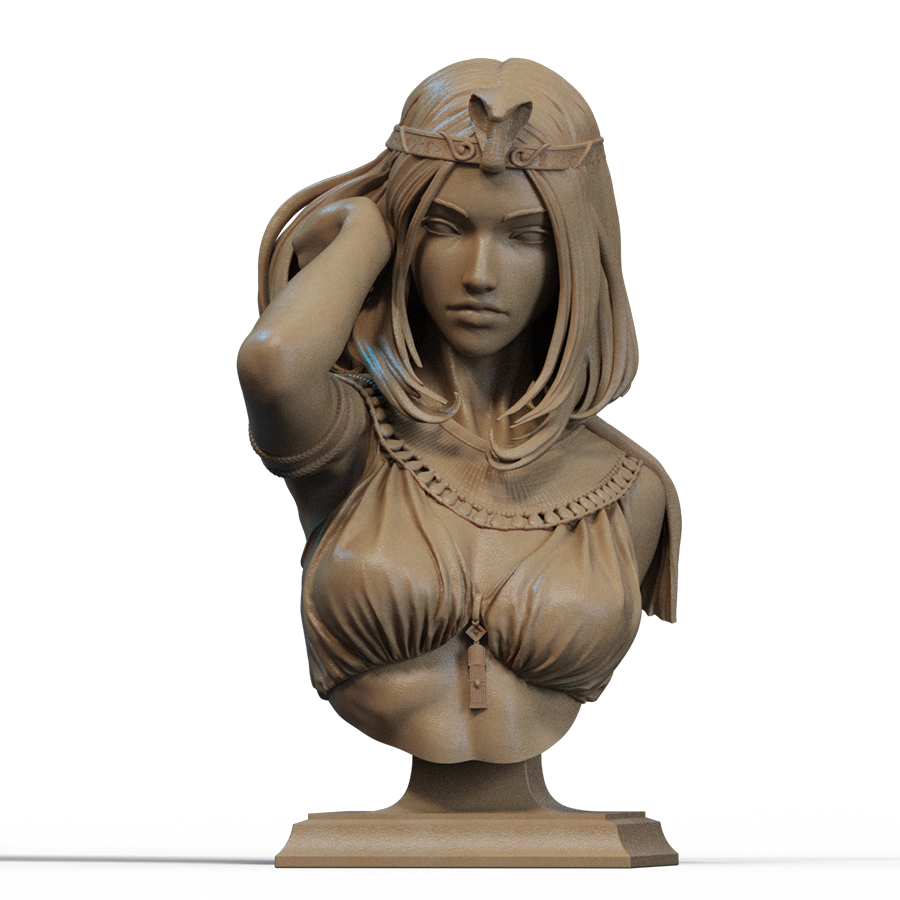 Cleopatra resin bust with ancient Egyptian jewelry and royal detail, sculpted by CA3D