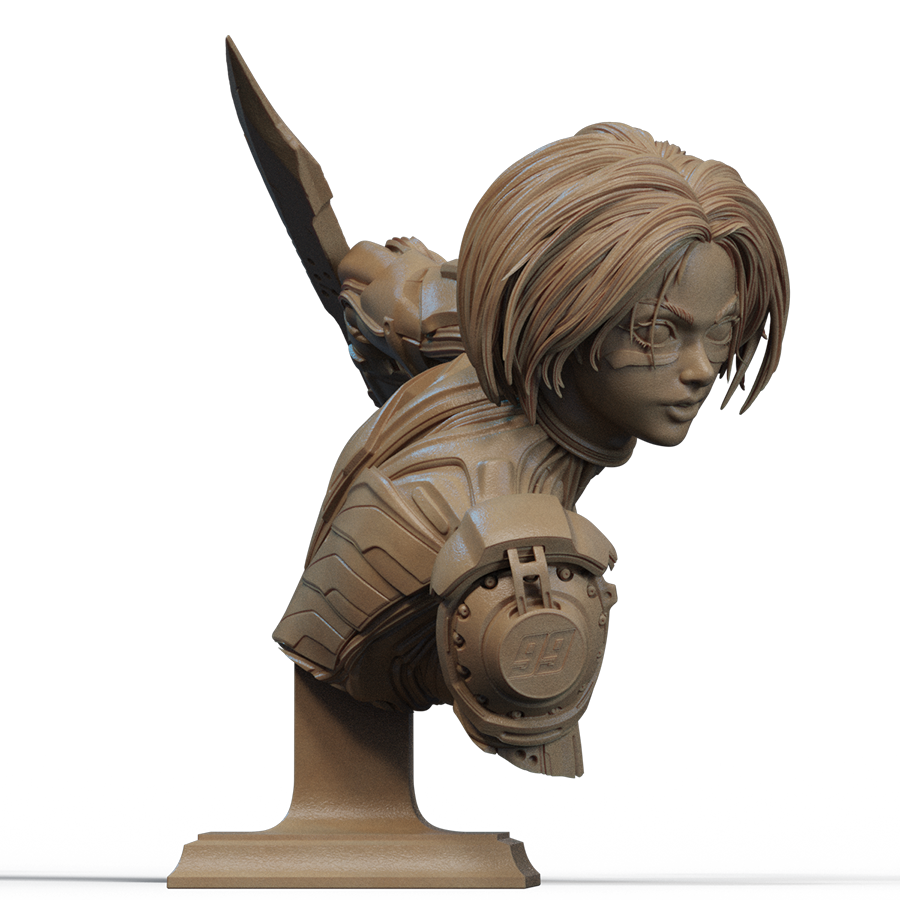 Alita resin bust with cybernetic detail and futuristic armor, sculpted by CA3D