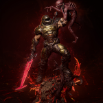 Doom resin figure holding a sword and creature above a skull-covered base