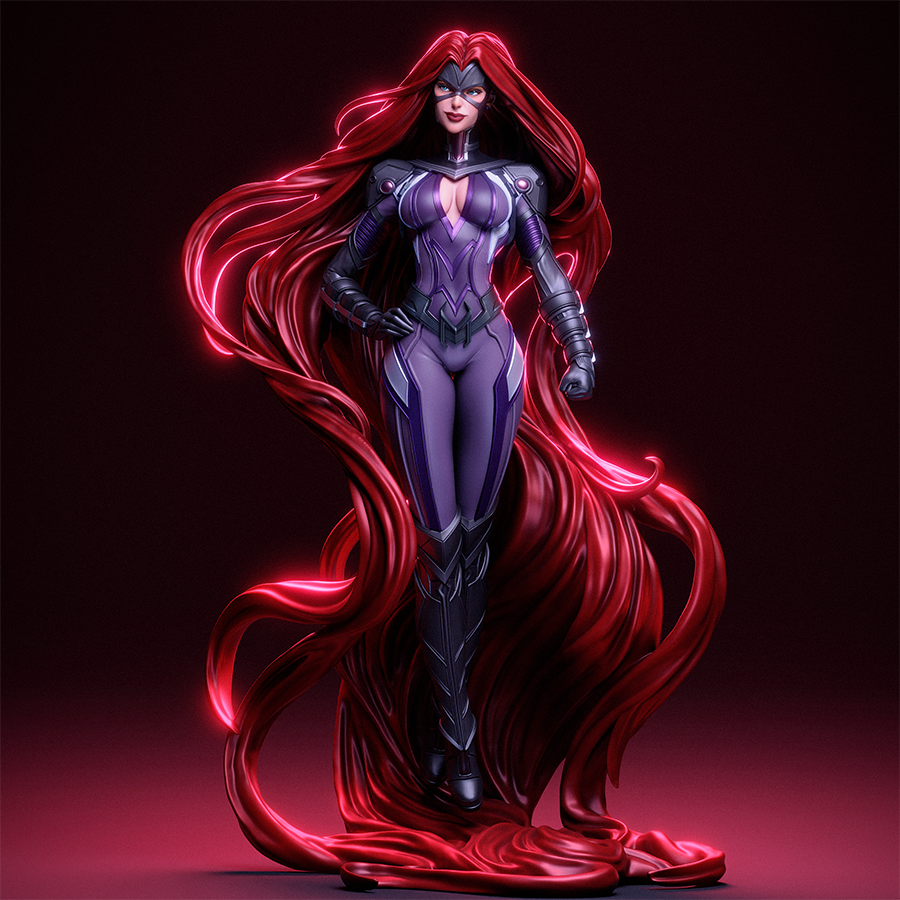 Medusa full figure from Marvel Comics with flowing red hair and heroic pose