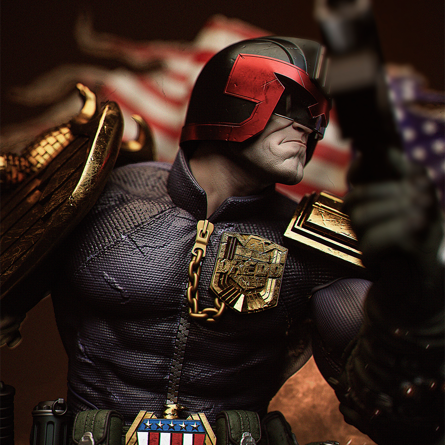 Judge Dredd resin bust with helmet and armor from 2000 AD comics