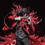Resin figure of Alucard from Hellsing with coat, hat, and pistols drawn on gothic base