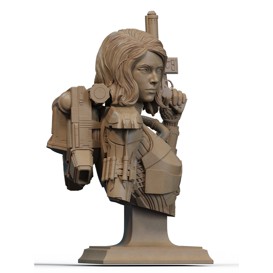 Bust of Shae Vizla in Mandalorian armor from Star Wars: The Old Republic