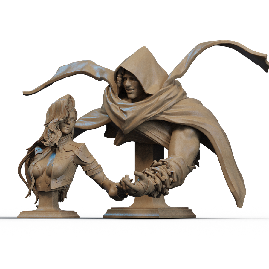 Cloak and Dagger resin bust featuring Tandy and Ty from Marvel Comics