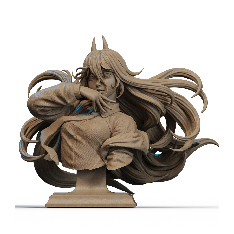 Bust of Power from Chainsaw Man with devil horns and sharp grin
