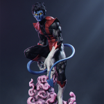 Full resin figure of Nightcrawler from X-Men in crouched pose with tail and superhero costume
