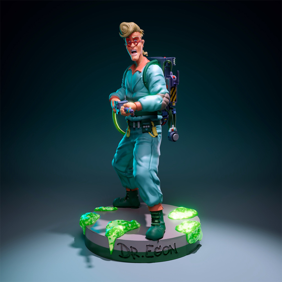 Egon Spengler resin figure from The Real Ghostbusters cartoon with proton pack and lab coat