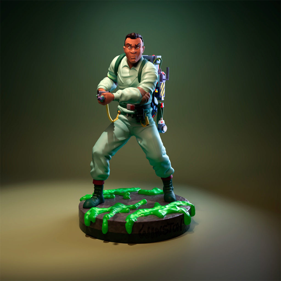 Winston Zeddemore resin figure from The Real Ghostbusters cartoon in jumpsuit and gear