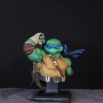 Unpainted 1/9 scale Leonardo bust 3D print in grey resin, shown assembled for display.