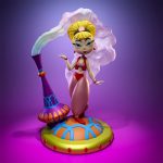 Unpainted 3D printed diorama kit of Jeannie from I Dream of Jeannie standing with smoke and bottle base – 8-piece resin model.