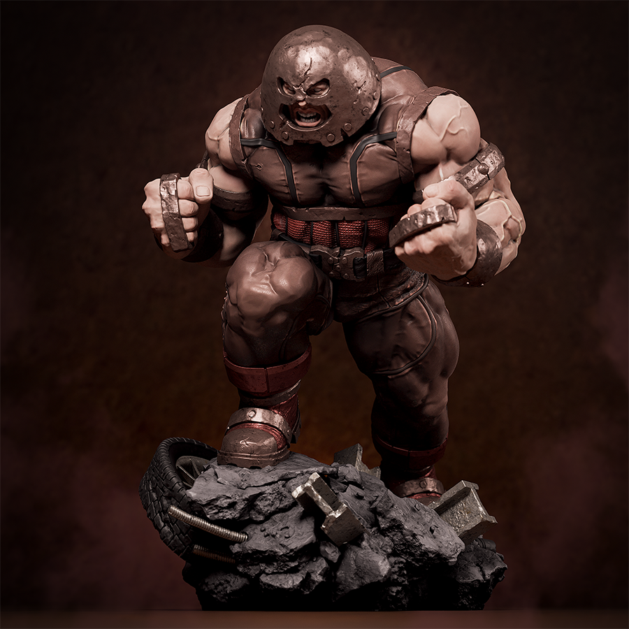 Unassembled Juggernaut resin model parts including helmet and torso