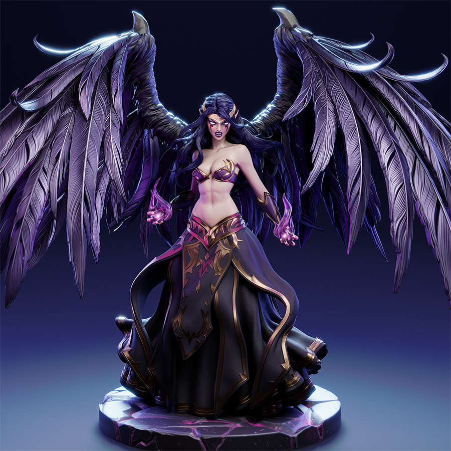 Unassembled Morgana resin kit with base, wings, and body sculpt