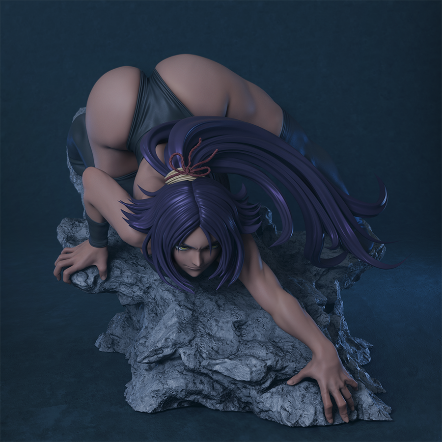 Unpainted Yoruichi resin figure kit with base and detailed sculpt