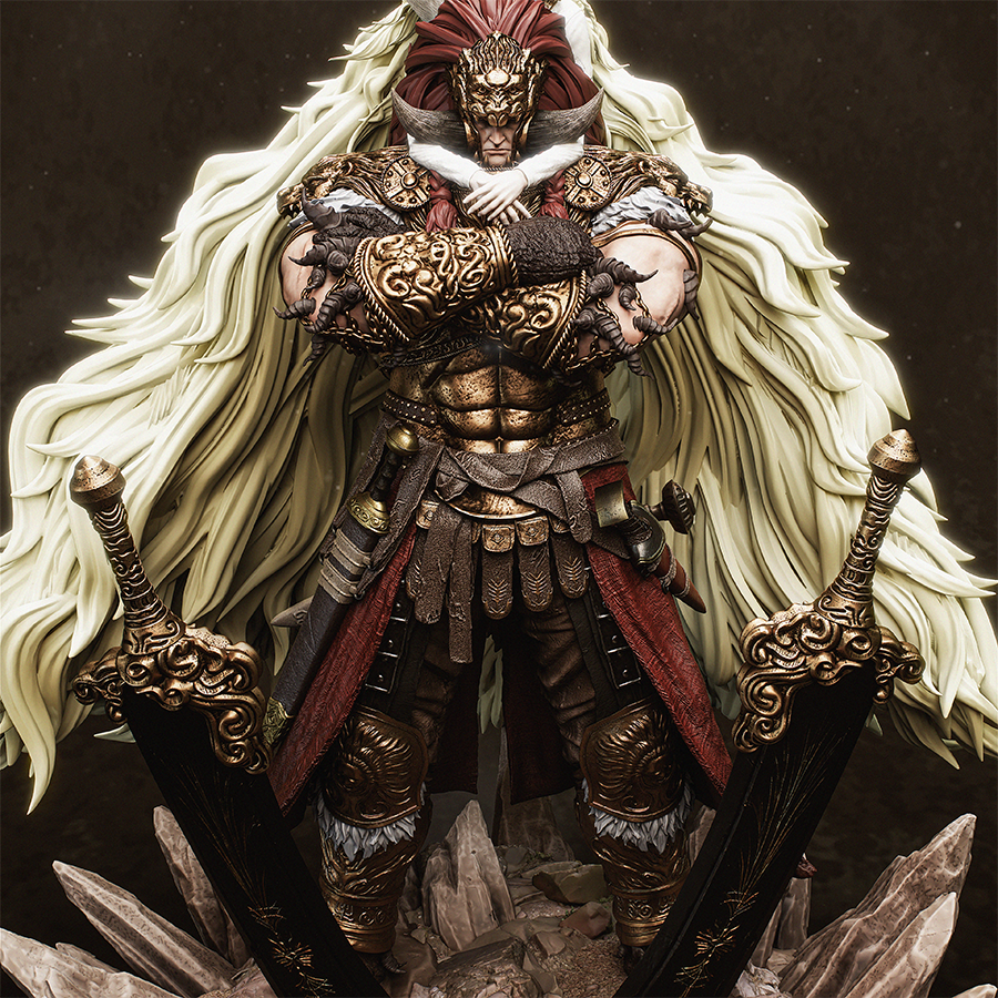 Unpainted Starscourge Radahn resin figure kit with base and armor detail