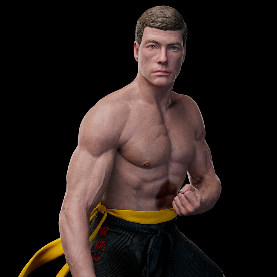 Unpainted Frank Dux resin kit with muscular pose and base