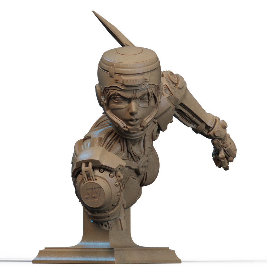 Alita resin bust with cybernetic detail and futuristic armor, sculpted by CA3D
