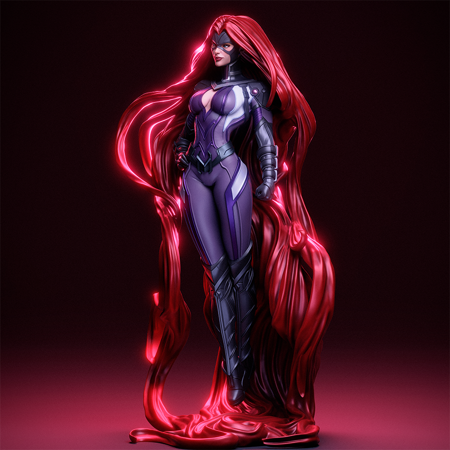 Medusa full figure from Marvel Comics with flowing red hair and heroic pose