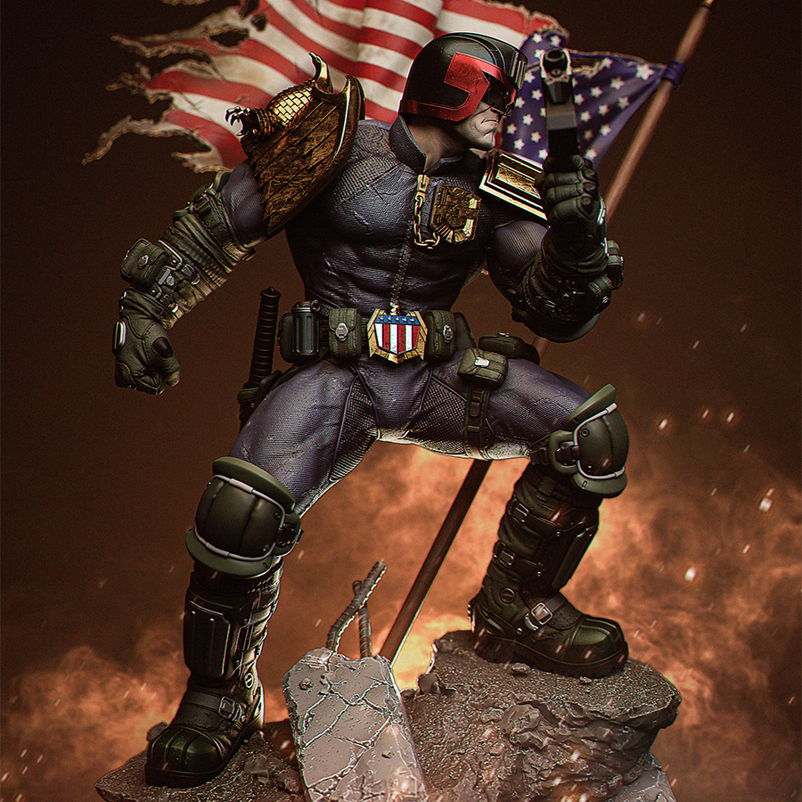 Judge Dredd resin bust with helmet and armor from 2000 AD comics