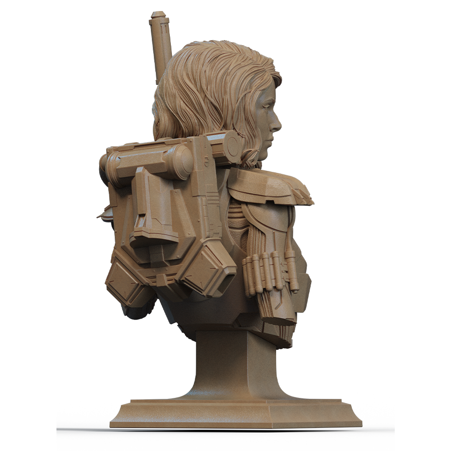 Bust of Shae Vizla in Mandalorian armor from Star Wars: The Old Republic