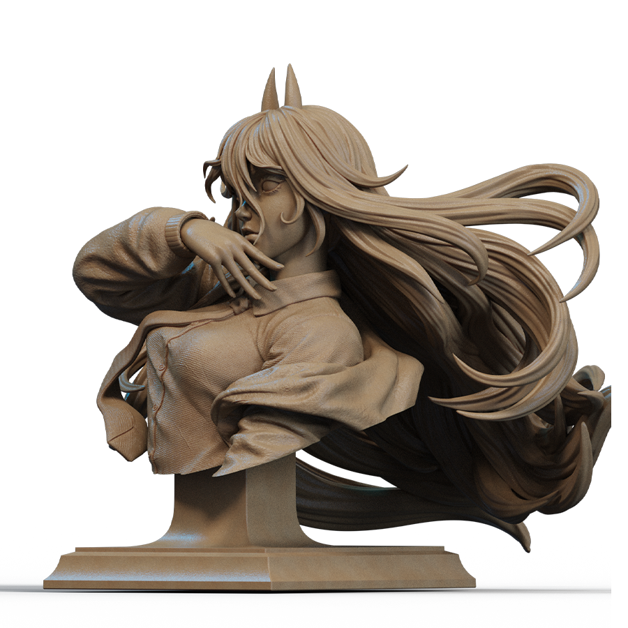 Bust of Power from Chainsaw Man with devil horns and sharp grin