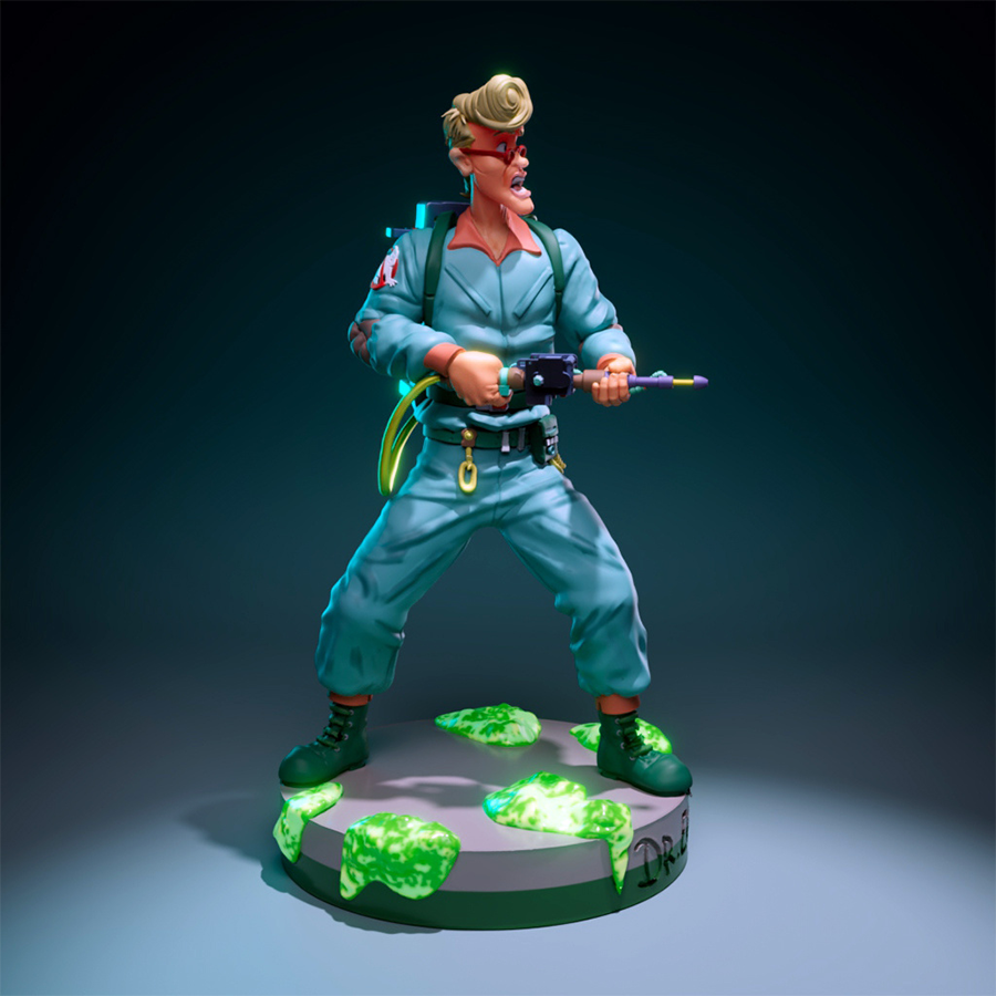 Egon Spengler resin figure from The Real Ghostbusters cartoon with proton pack and lab coat