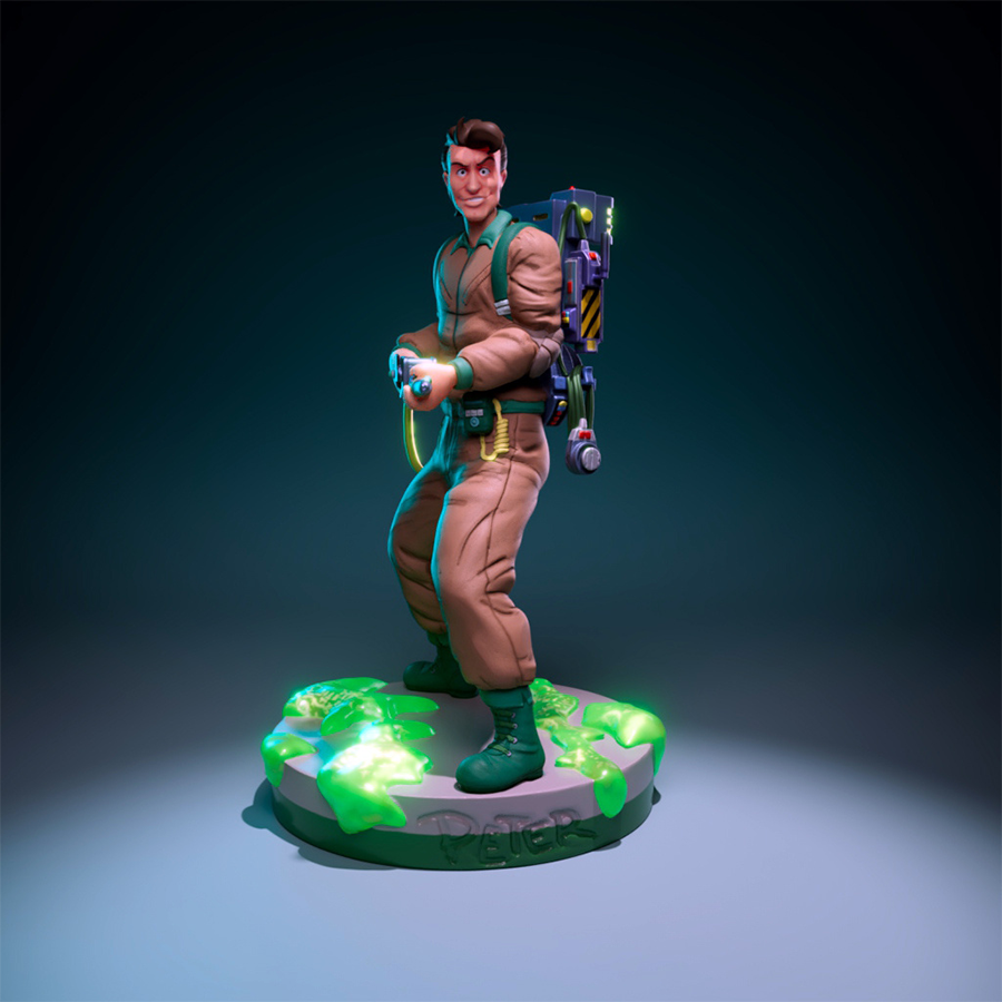 Peter Venkman resin figure from The Real Ghostbusters cartoon in brown jumpsuit